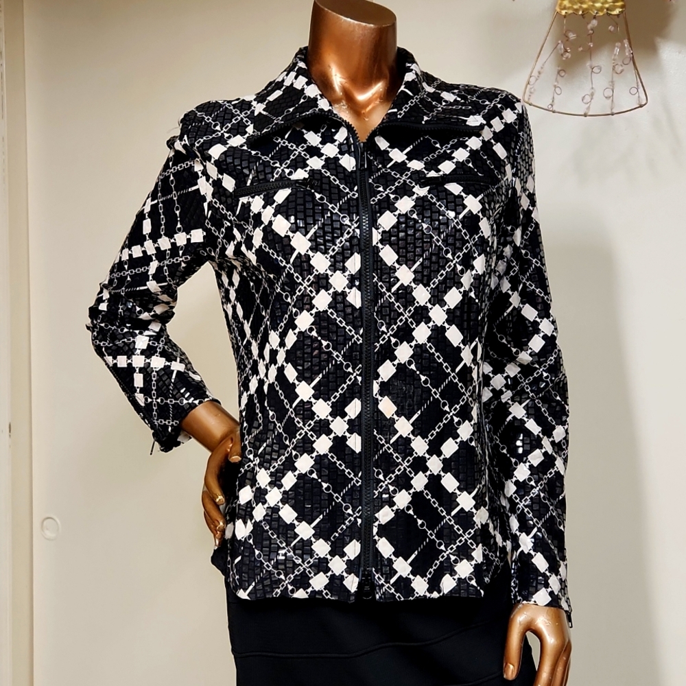 NABI Unique Texture Fabric Zipper Accent Bomber Jacket Size Large
